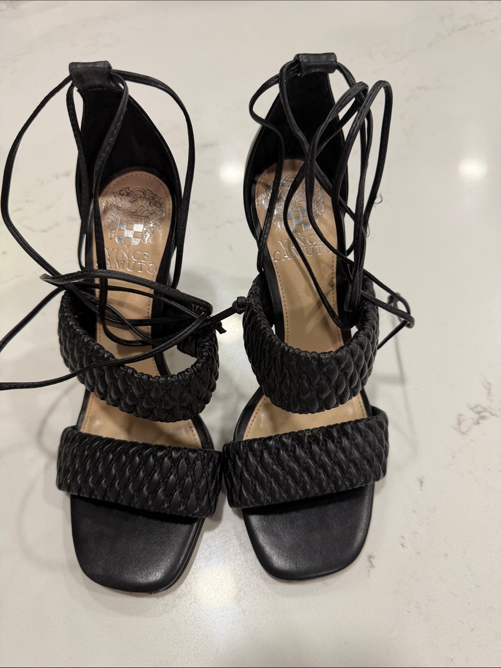 Vince Camuto Black Braided Lace-Up Heeled Sandals